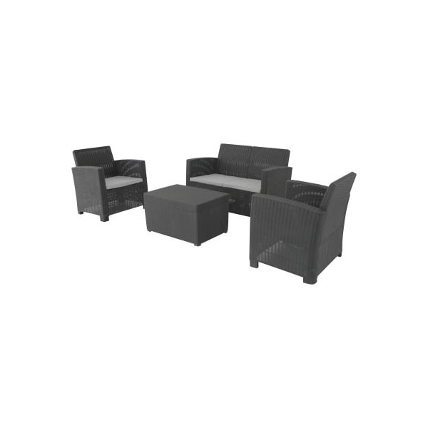 Rta Products DUKAP Alta All Weather Faux Rattan 4 PPL Seat with Black Cushions ODKALT2-BLK - main